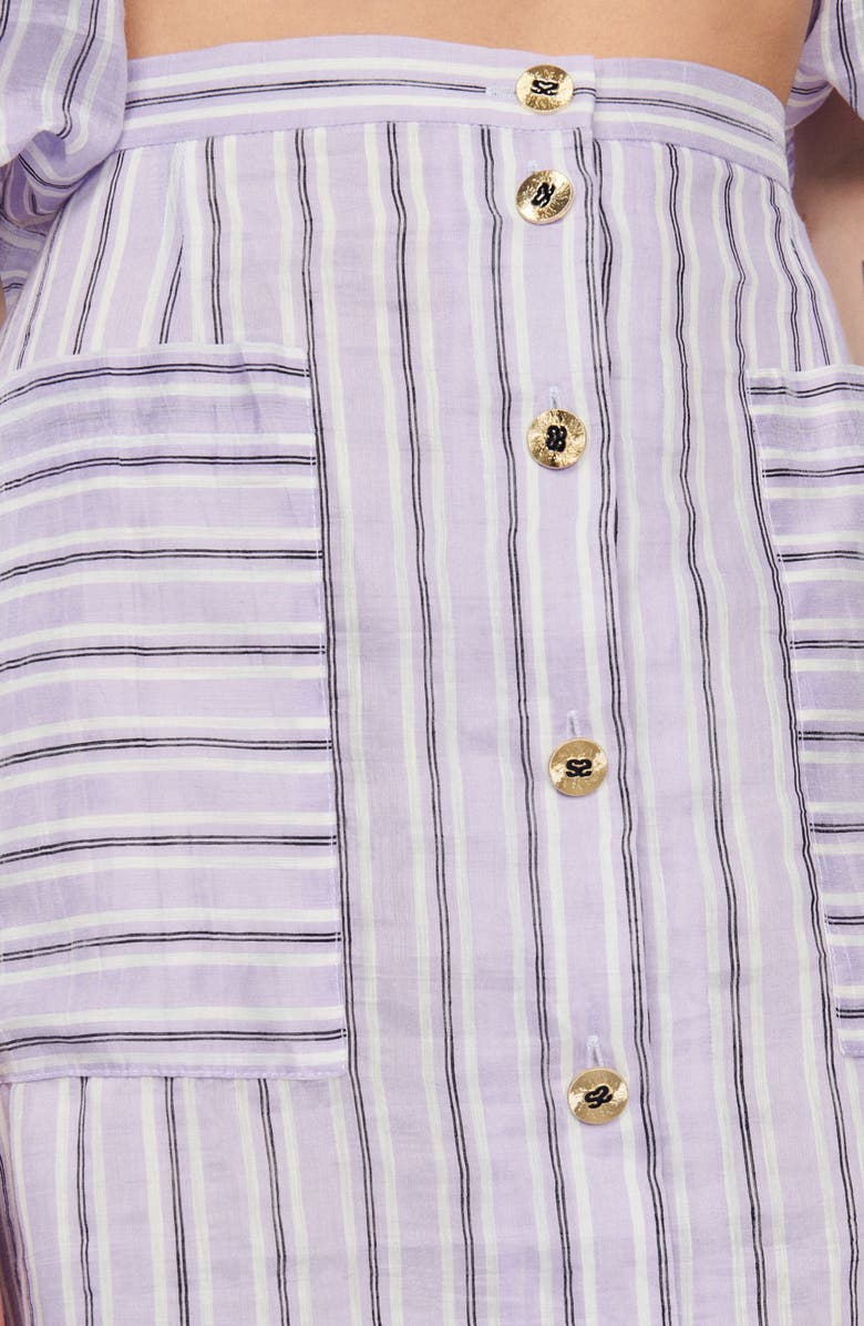 SANDRO Blondy Stripe Linen Blend Skirt, Alternate, color, Lilas / Noir