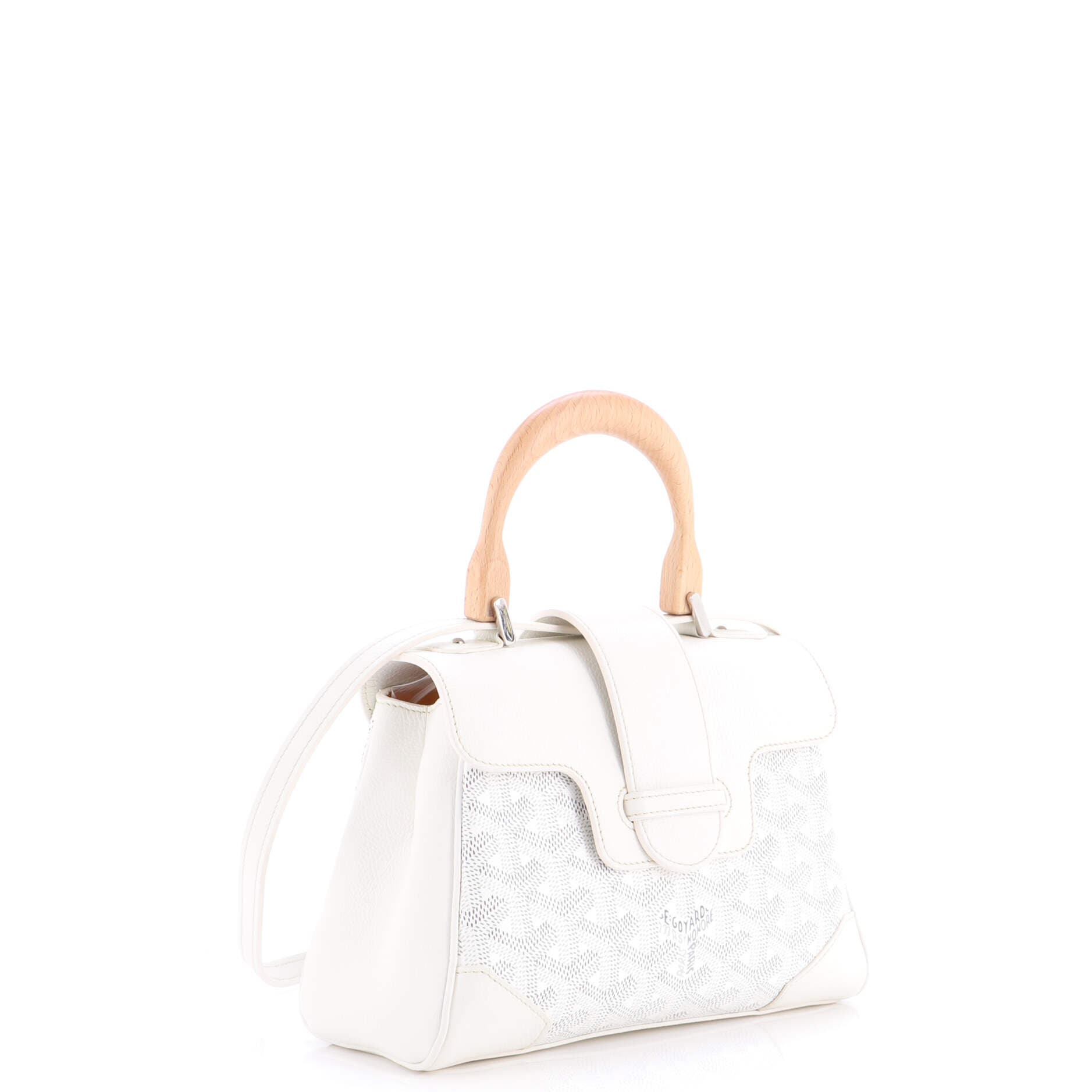 Pre-Owned Goyard Saigon Top Handle Bag Coated Canvas with Leather Mini, Alternate, color, White