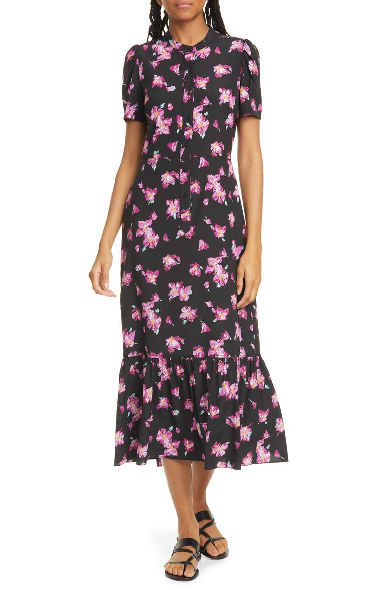 A.L.C. Dylan Floral Puff Sleeve Stretch Silk Shirtdress, Main, color,