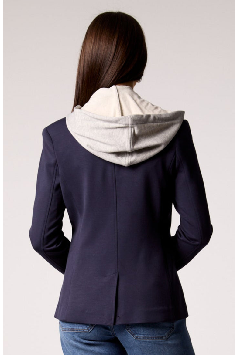 Helen Double-Breasted Blazer with Removable Hoodie Insert, Alternate, color, Navy
