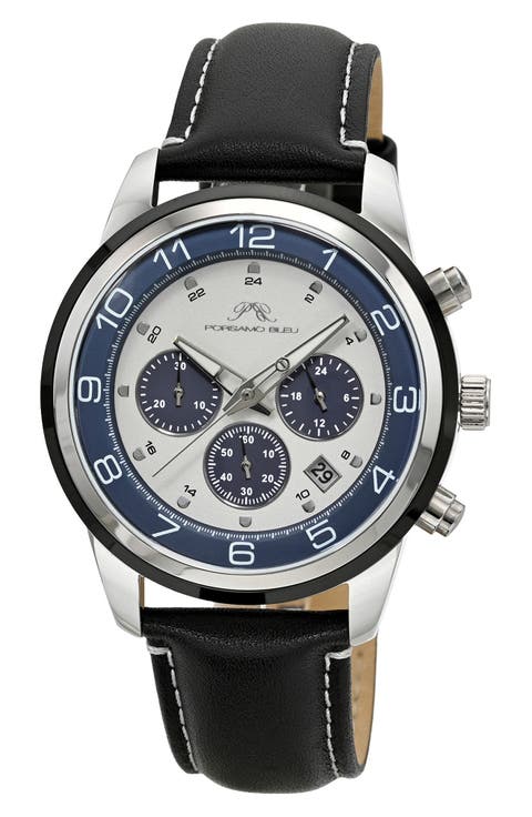 Arthur Chronograph Leather Strap Watch, 44mm