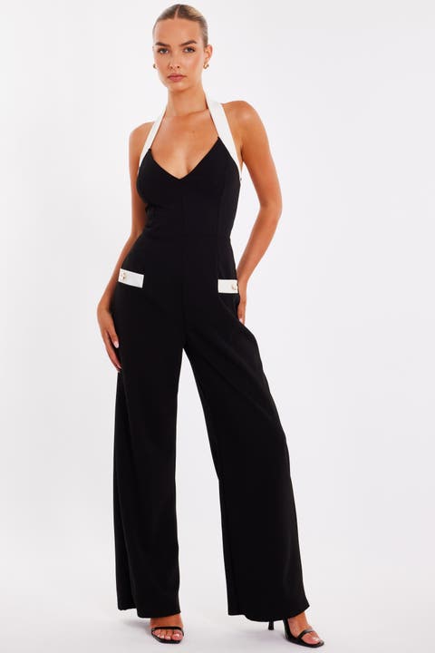 Monochrome Halter Jumpsuit with Pocket Detail