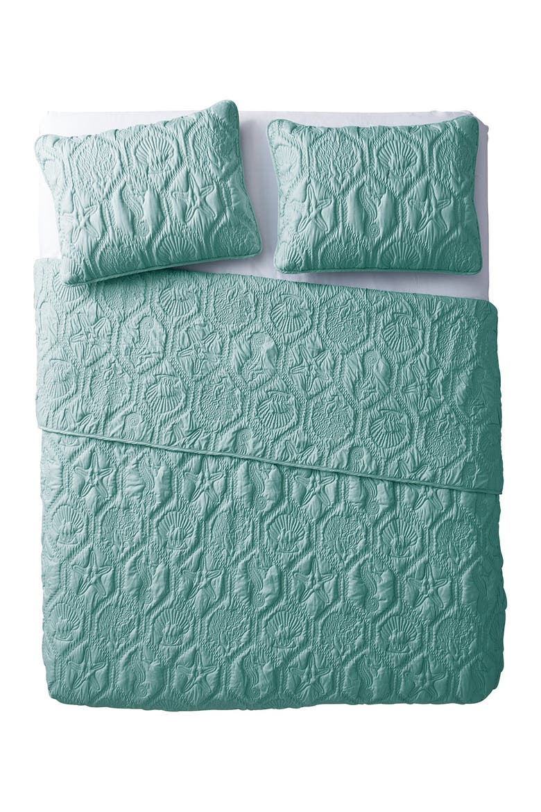 Shore Embossed Quilt Set - Queen, Alternate, color, BLUE