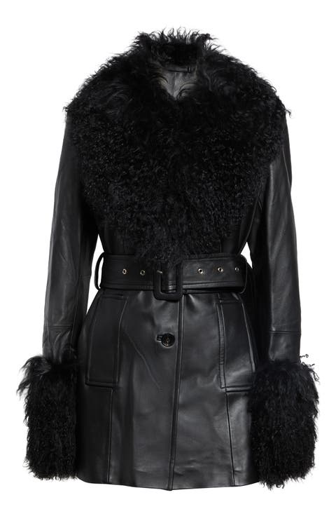 Mimmi Leather Jacket with Genuine Mongolian Shearling Trim