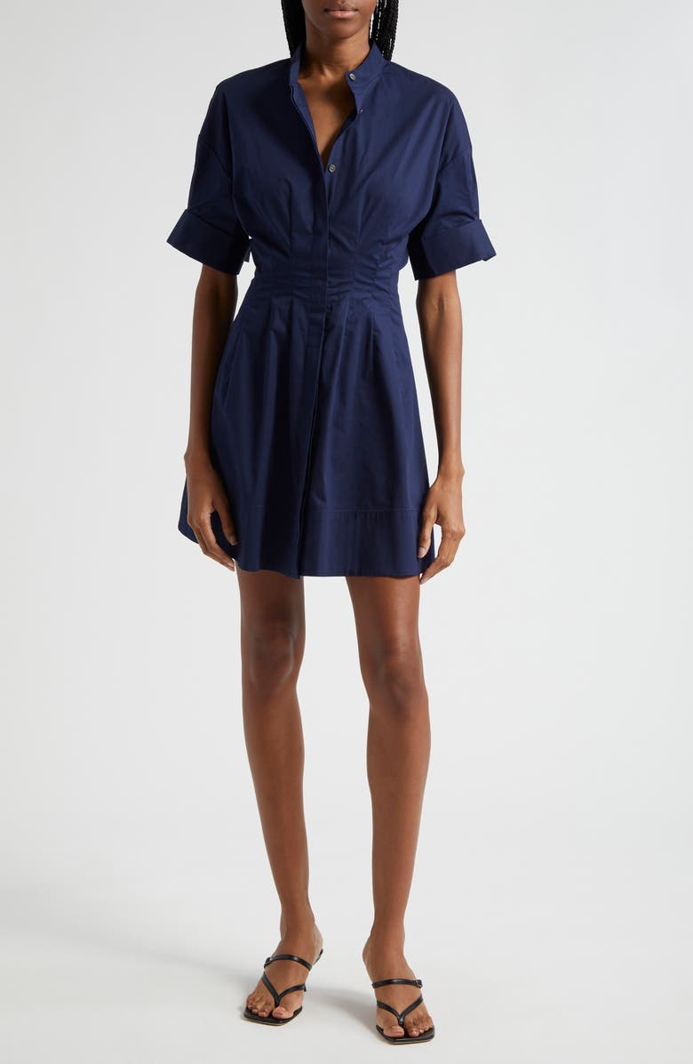 STAUD Lorenza Stretch Cotton Mini Shirtdress, Main, color, Navy