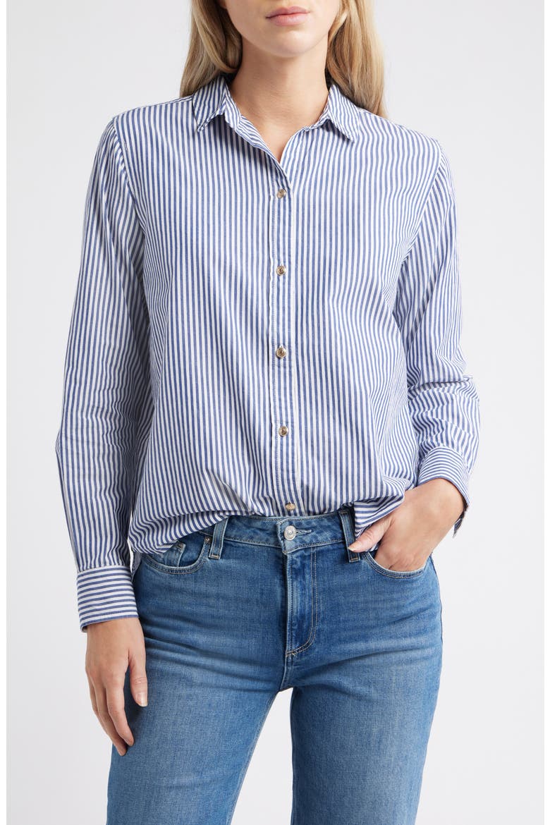 Bentley Stripe Long Sleeve Cotton Button-Up Shirt, Main, color, SANTORINI
