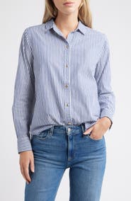 beachlunchlounge Bentley Stripe Long Sleeve Cotton Button-Up Shirt