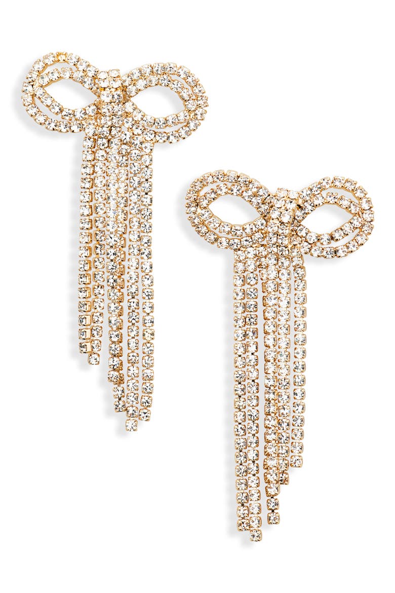 Bow Linear Drop Earrings, Main, color, CLEAR