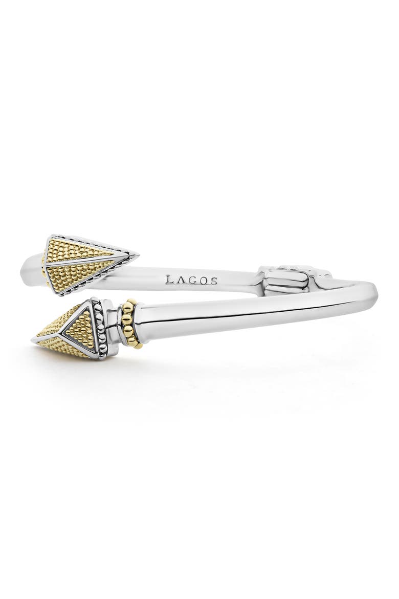 KSL Two-Tone Pyramid Cross Bangle, Alternate, color, SILVER