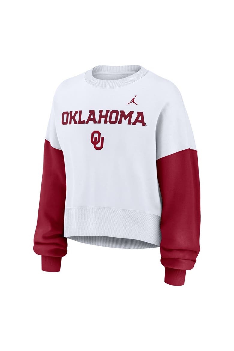 Women's Jordan Brand White Oklahoma Sooners Color-Block Oversized Cropped Pullover Sweatshirt, Alternate, color, White