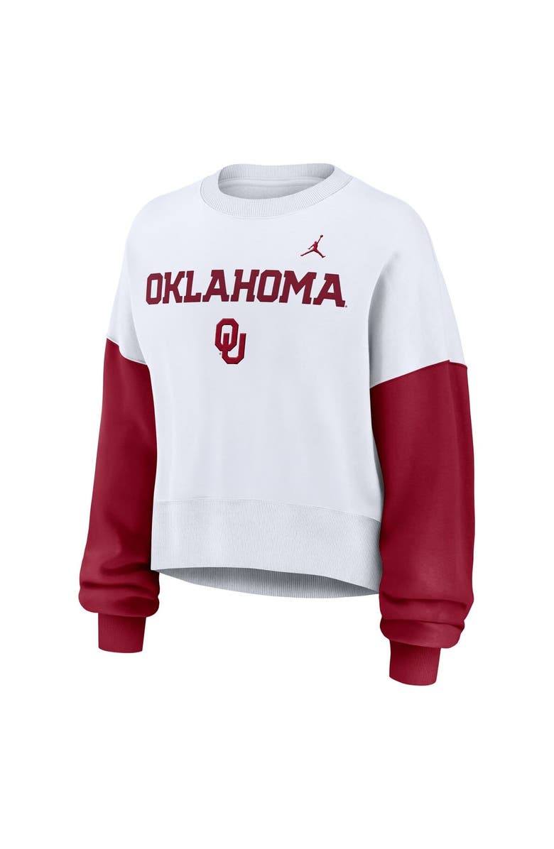 Jordan Brand Women's Jordan Brand White Oklahoma Sooners Color-Block Oversized Cropped Pullover Sweatshirt, Alternate, color, White