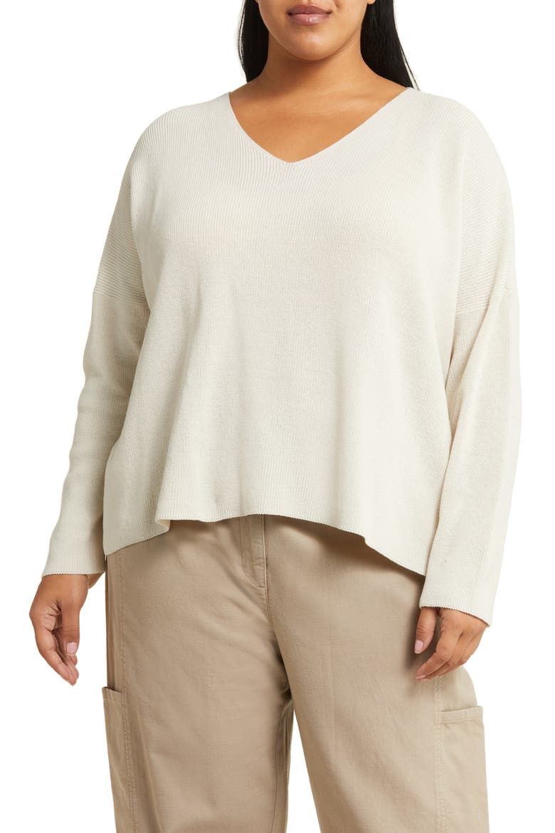 Organic Cotton V-Neck Sweater, Main, color, BONE