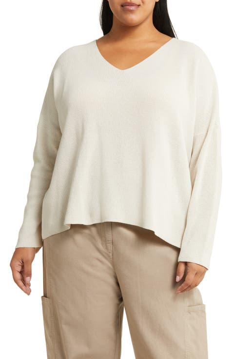 Organic Cotton V-Neck Sweater (Plus)