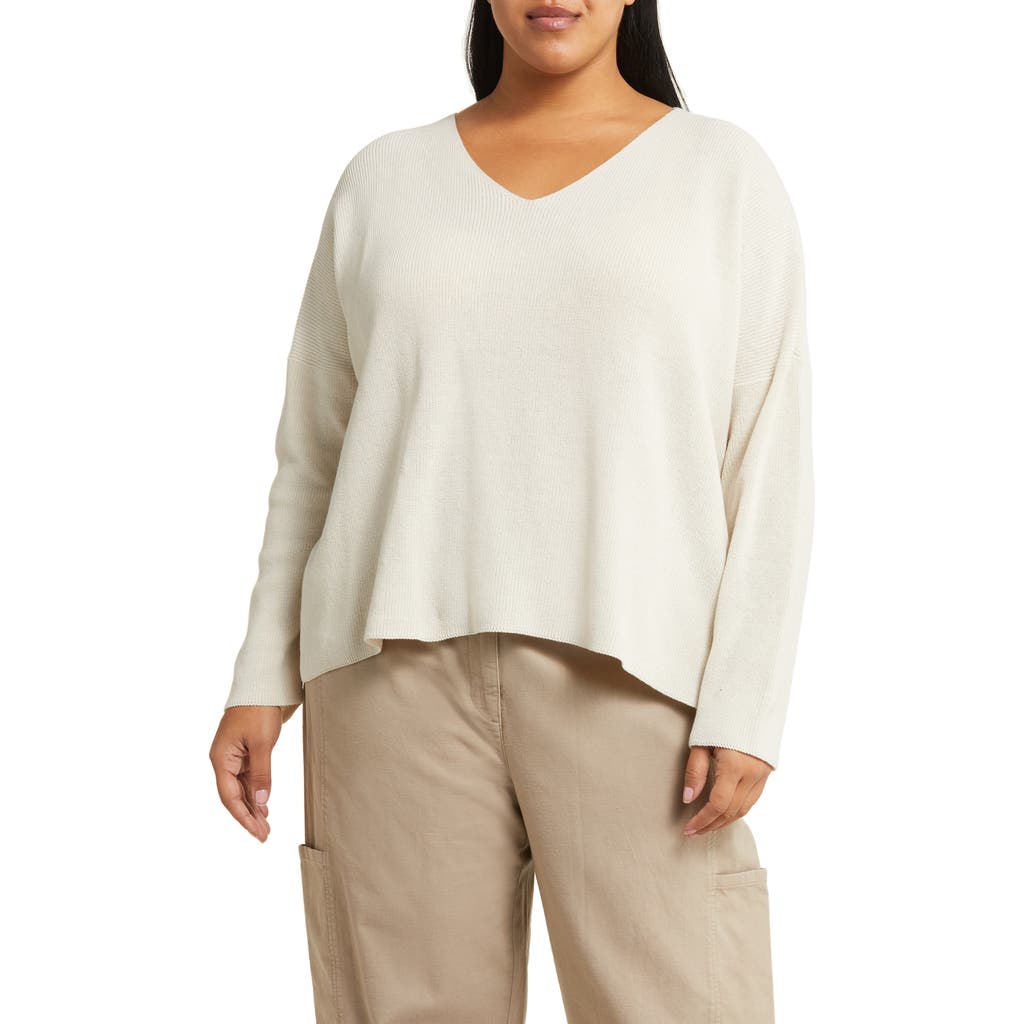Eileen Fisher Organic Cotton V-neck Sweater In Bone