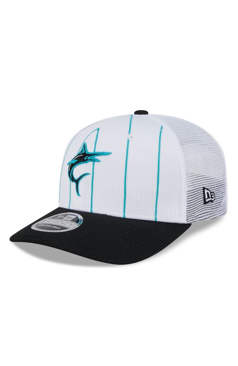 New Era Men's New Era  White/Black Miami Marlins 2025 Batting Practice 9SEVENTY Stretch-Snap Trucker Hat, Main, color, 