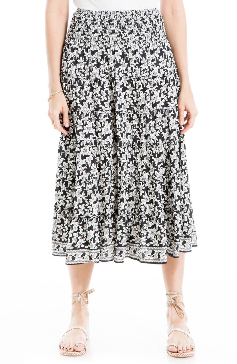 MAX STUDIO Midi Smocked Waist Printed Skirt, Main, color,