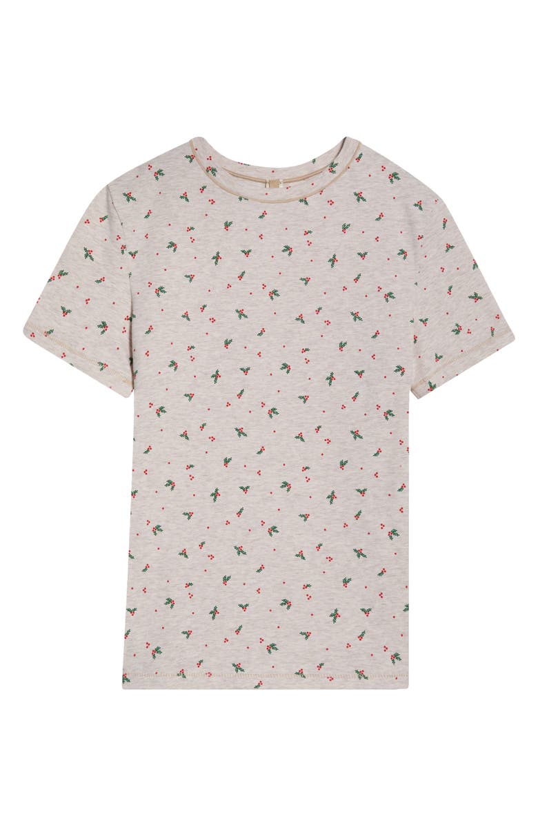 SKIMS Stretch Cotton Jersey T-Shirt, Alternate, color, Oatmeal Holly Print
