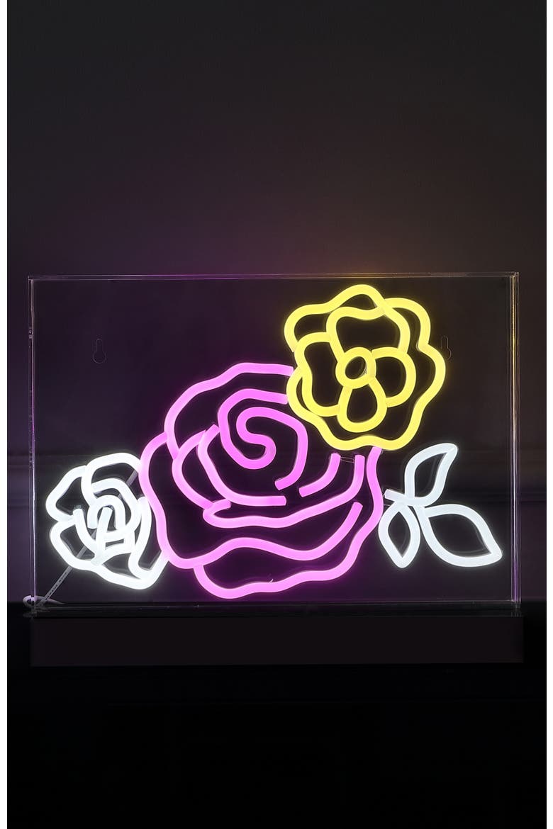 Crowd Of Roses 15" X 10.3" Contemporary Glam Acrylic Box USB Operated LED Neon Light, Pink/White/Yellow, Alternate, color, Pink/White/Yellow
