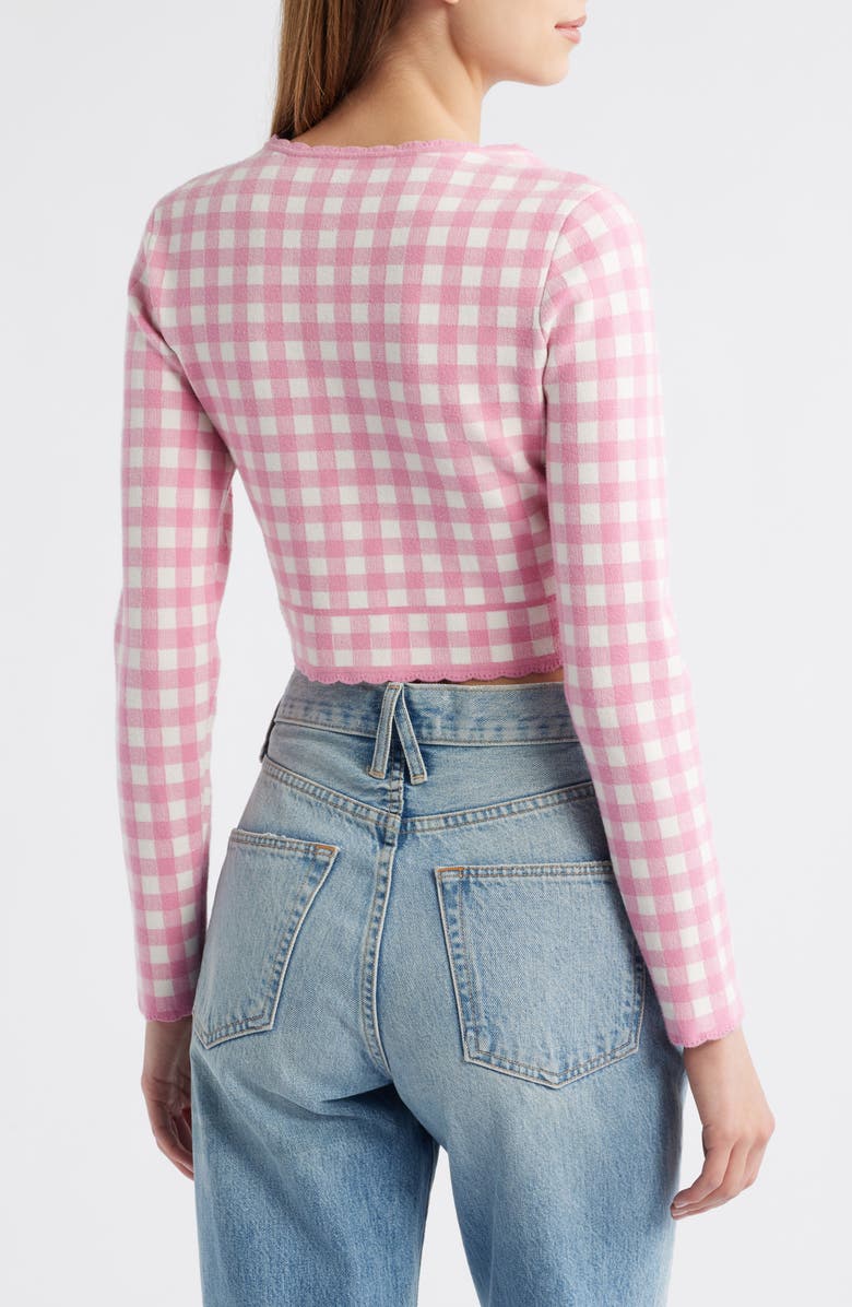 LoveShackFancy Bridgette Check Crop Cardigan, Alternate, color, Pink Pearl
