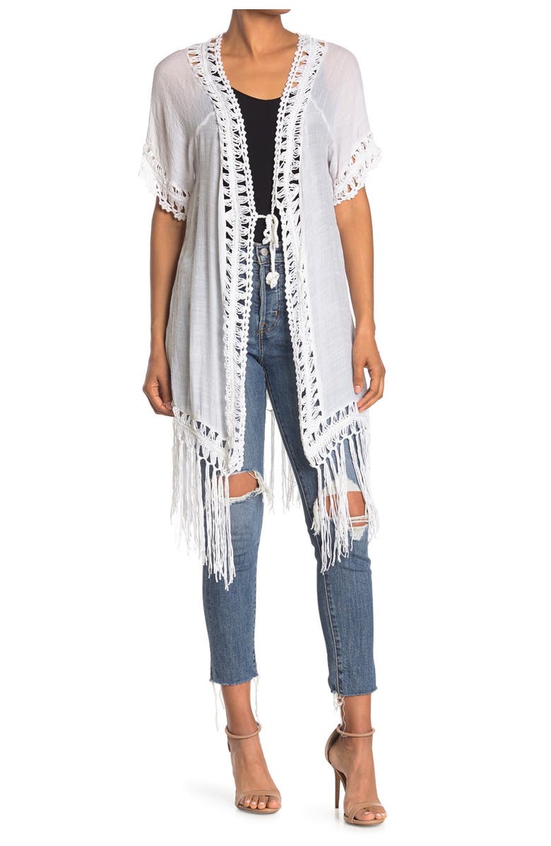 Forgotten Grace Mixed Media Fringe Trim Topper, Main, color, White