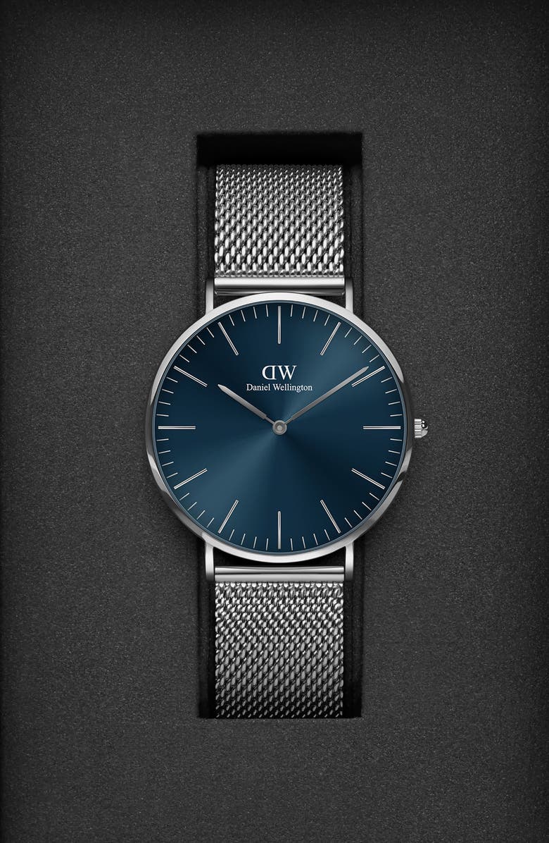 Daniel Wellington Classic Mesh Strap Watch, 40mm, Alternate, color, Silver