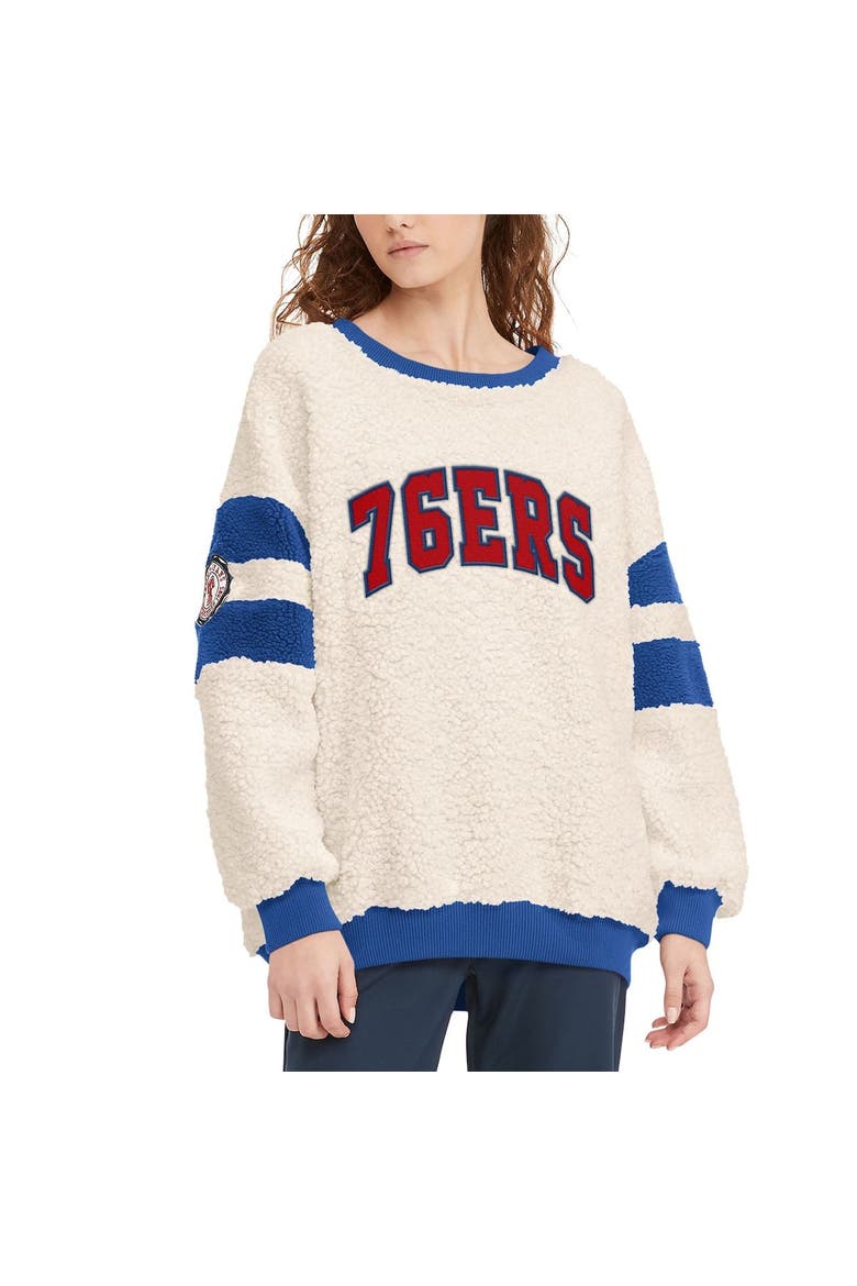 Women's Tommy Jeans Oatmeal/Royal Philadelphia 76ers Mindy Sherpa Pullover Sweatshirt, Main, color, Oatmeal