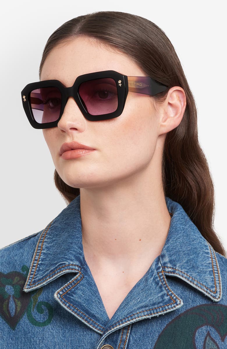 Etro 52mm Gradient Rectangular Sunglasses, Alternate, color, Black Violet