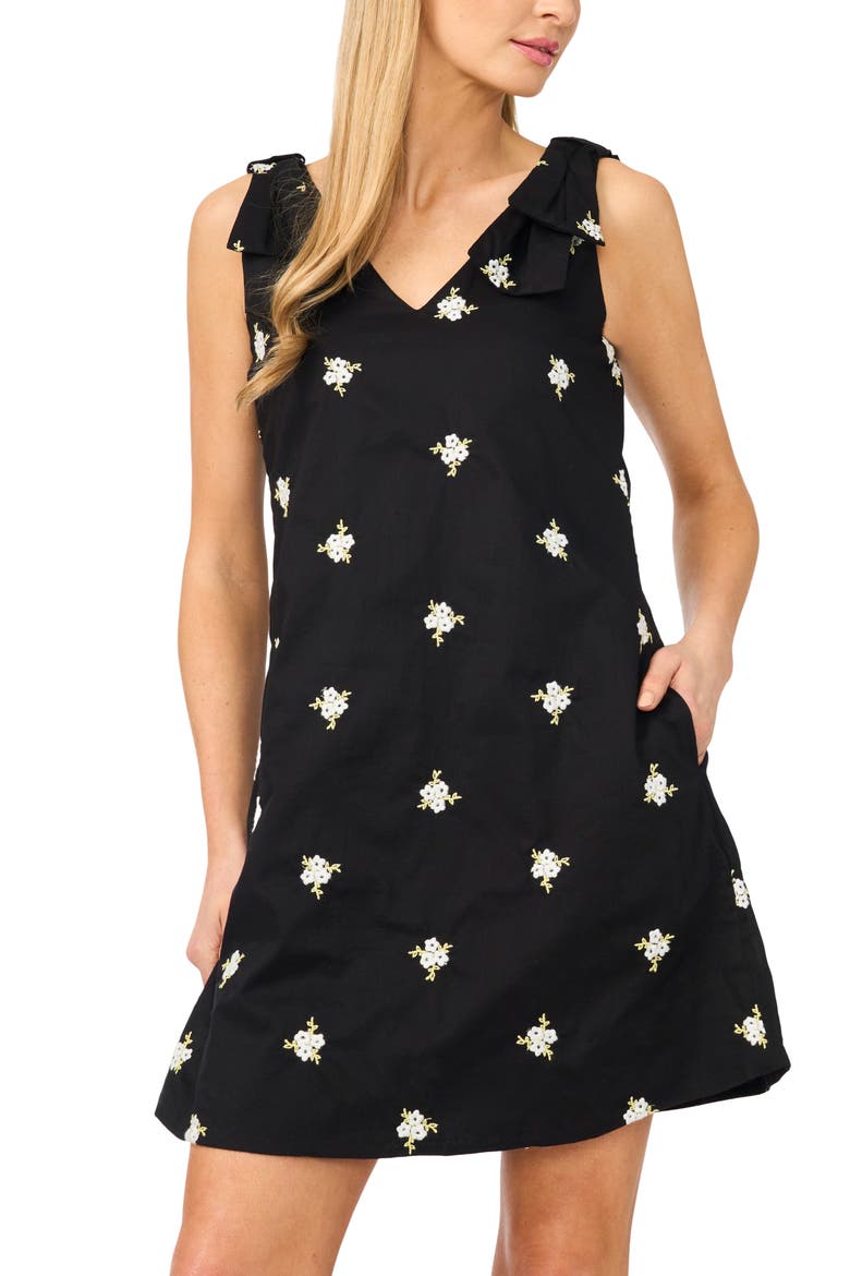 Print Sleeveless A-Line Minidress, Alternate, color, RICH BLACK