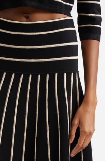 【Zimmermann】Pleated striped midi skirt Zimmermann - Crush Black & Cream Stripe Midi Skirt