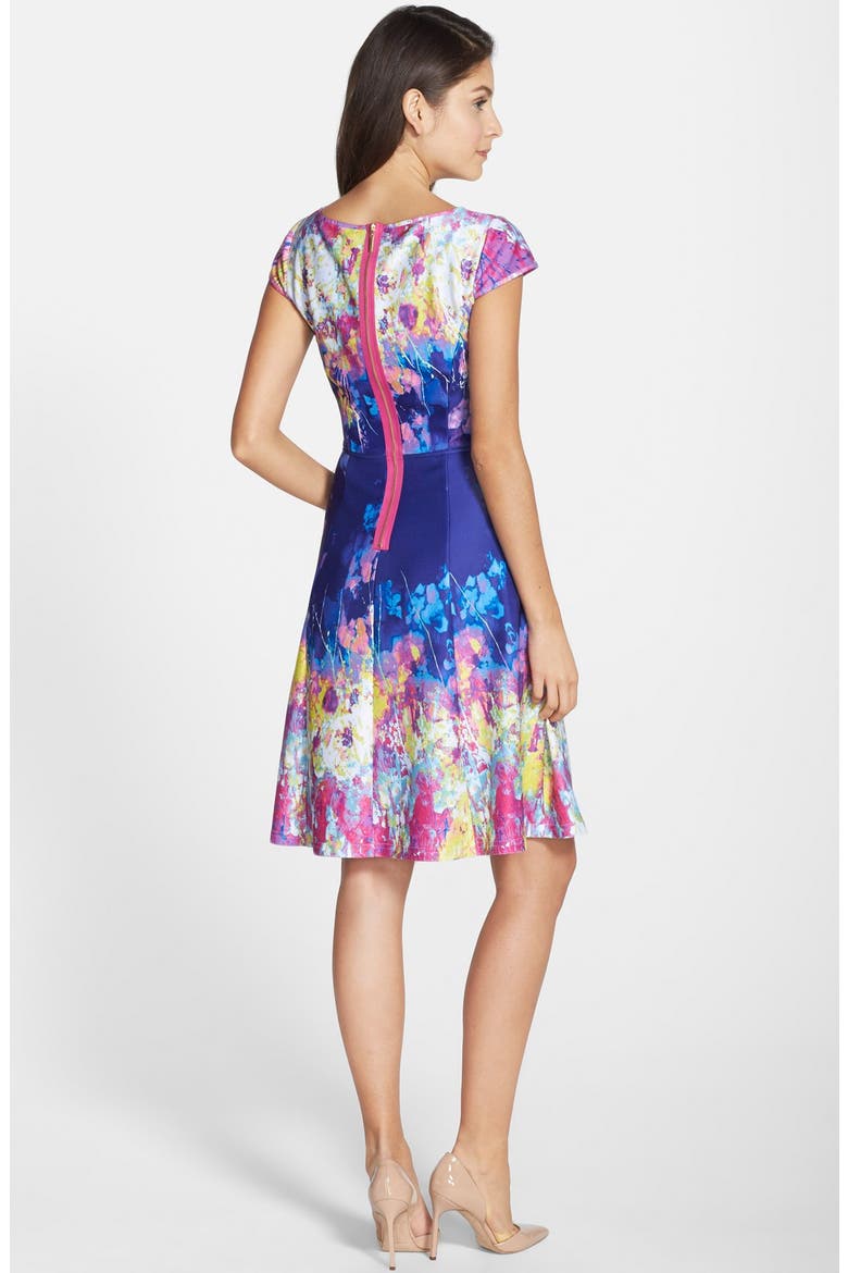 Floral Print Scuba Fit & Flare Dress, Alternate, color, PURPLE MULTI
