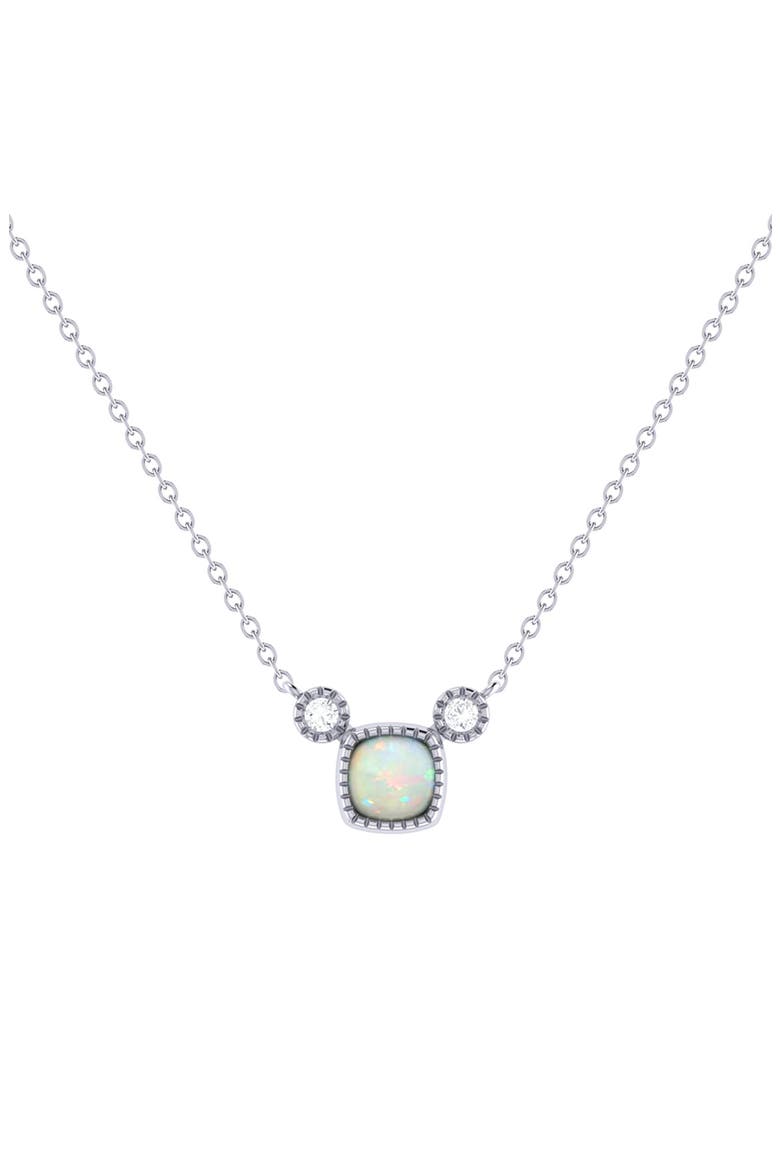 La Vie Cushion Cut Opal & Diamond Pendant Necklace - 0.04ct., Main, color, 14K WHITE GOLD