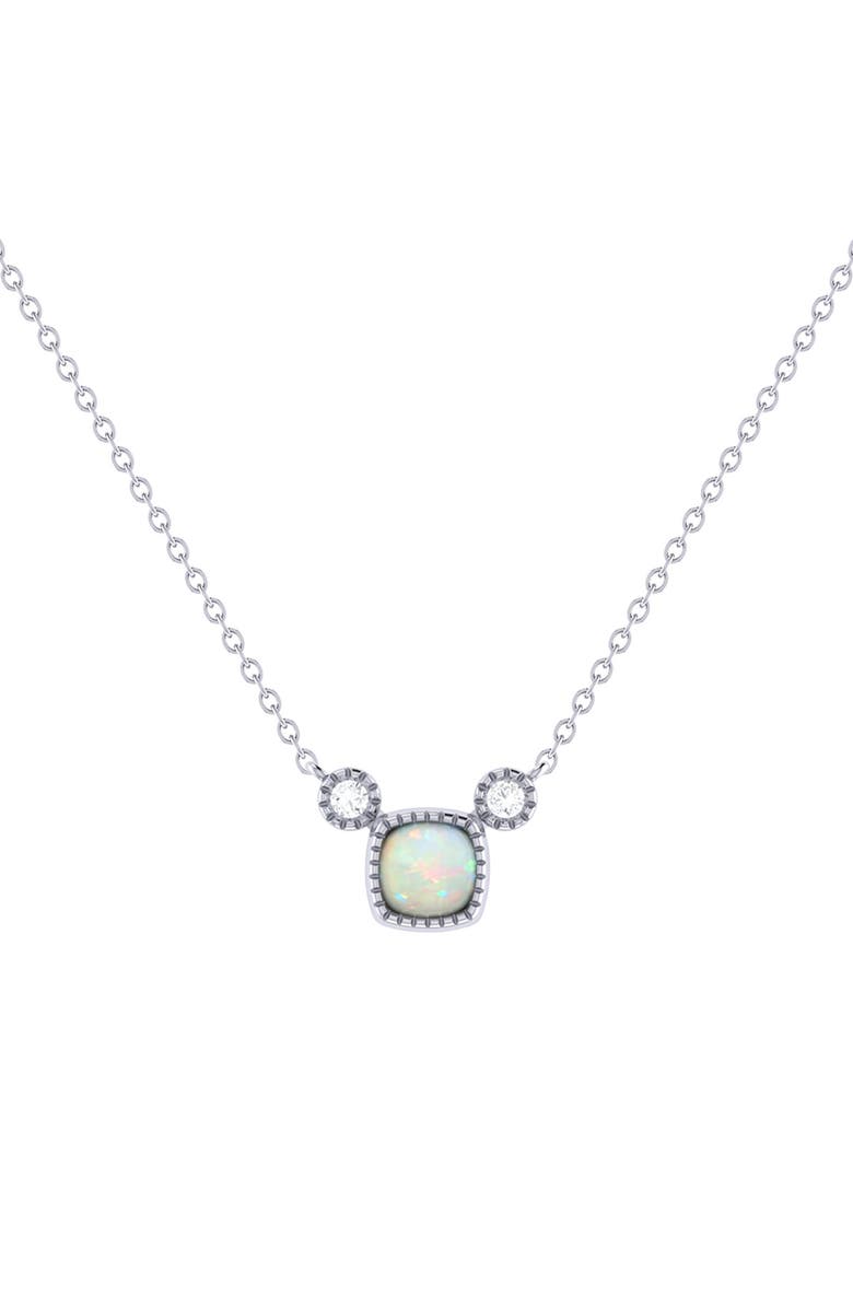 LuvMyJewelry La Vie Cushion Cut Opal & Diamond Pendant Necklace - 0.04ct., Main, color, 14K White Gold