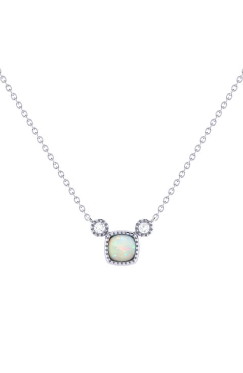 La Vie Cushion Cut Opal & Diamond Pendant Necklace - 0.04ct.