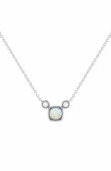 LuvMyJewelry La Vie Cushion Cut Opal & Diamond Pendant Necklace - 0.04ct.