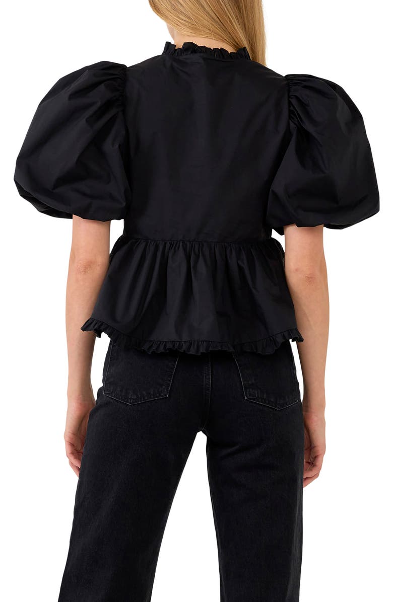 Endless Rose Ruffle Trim Puff Sleeve Peplum Cotton Top, Alternate, color, 