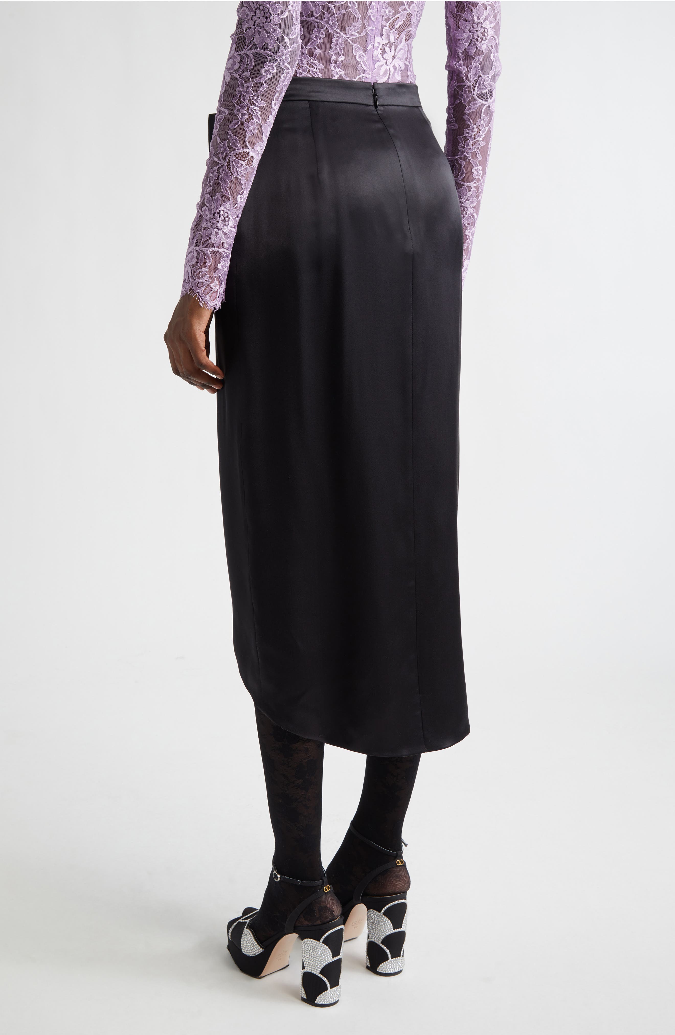 Bow Detail Crepe Back Satin Skirt - image 2