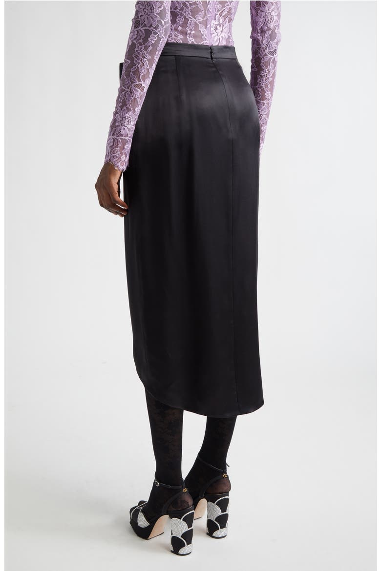 Bow Detail Crepe Back Satin Skirt, Alternate, color, BLACK