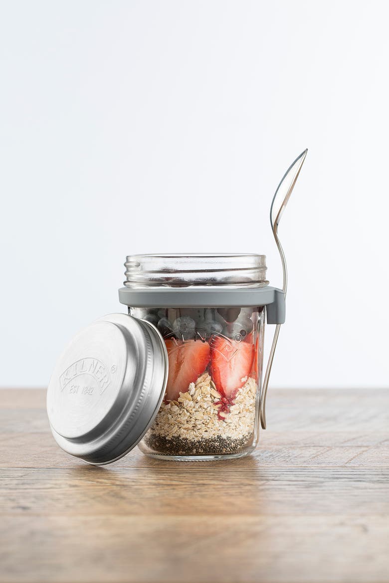 Parfait & Overnight Oats Jar Set, 350ml Glass Breakfast Jar with Spoon, Alternate, color, Clear