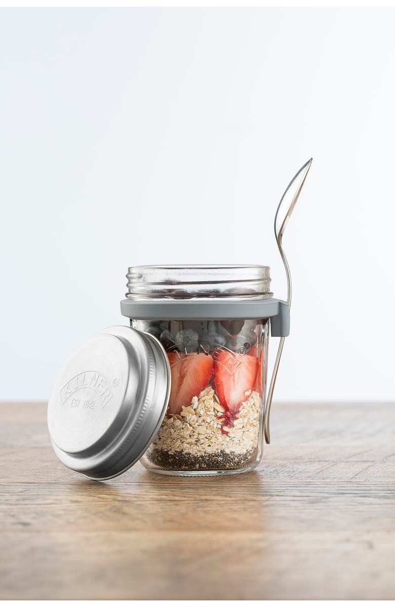Kilner Parfait & Overnight Oats Jar Set, 350ml Glass Breakfast Jar with Spoon, Alternate, color, Clear