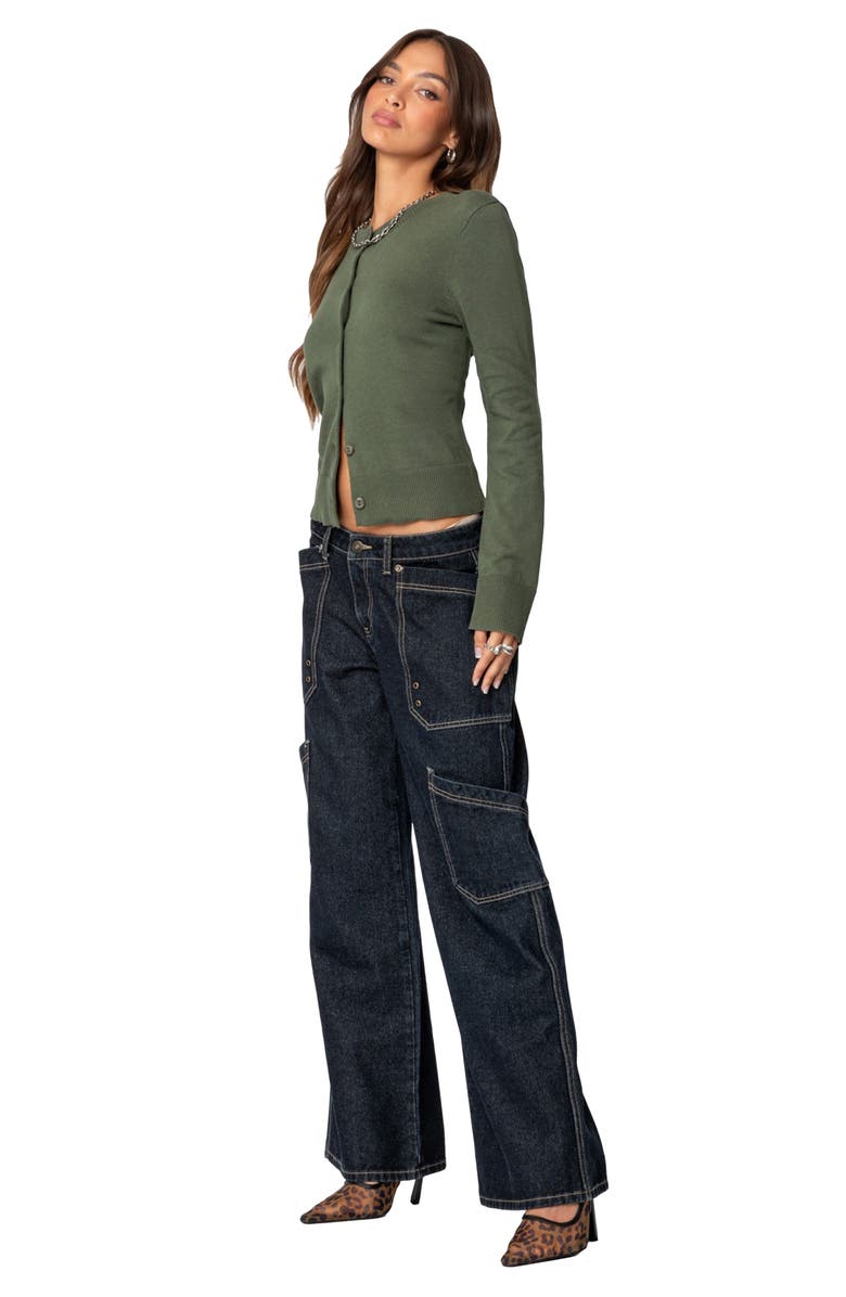 EDIKTED Hollie Cotton Cardigan, Alternate, color, Olive