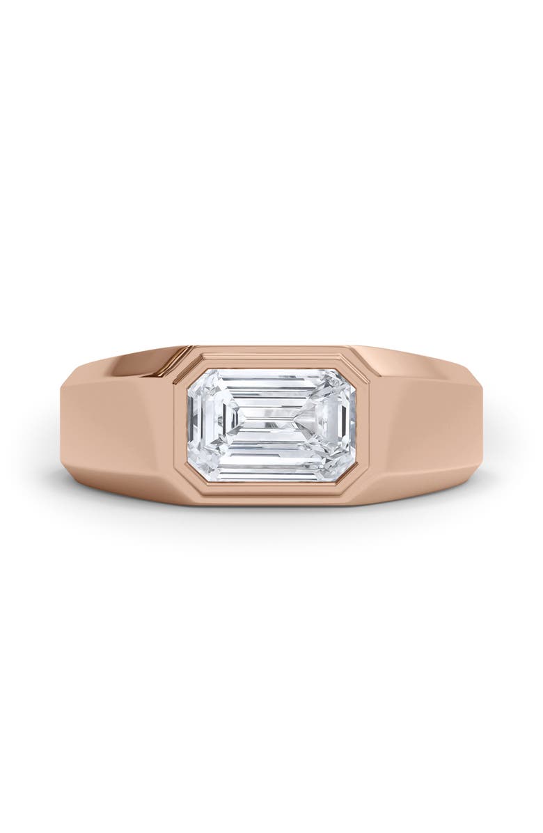 HauteCarat Men's Emerald Cut Lab Created Diamond Signet Ring, Alternate, color, 2.00 Ctw 18K Rose Gold