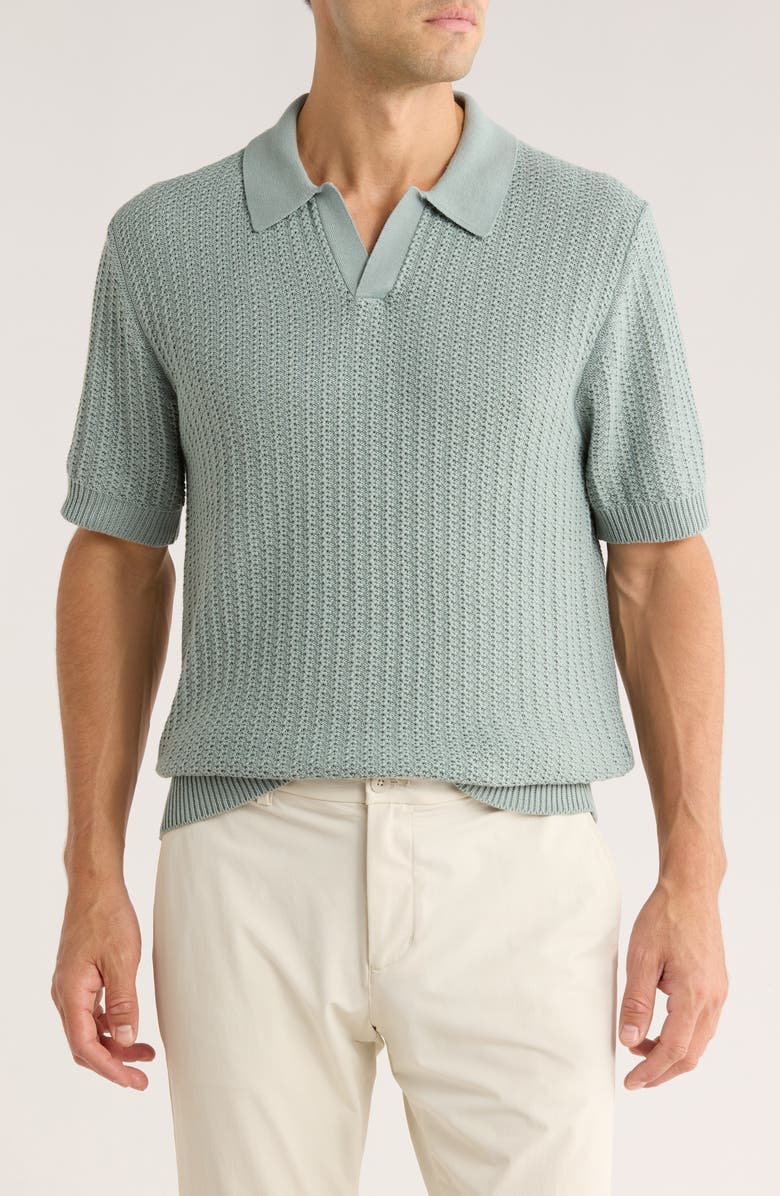 Elie Tahari Johnny Collar Cotton & Cashmere Blend Knit Polo, Main, color, Lake Blue