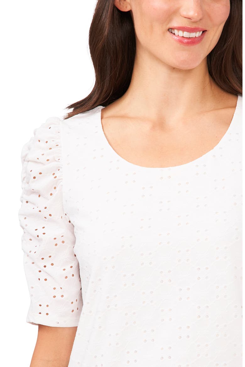 Eyelet Puff Sleeve Top, Alternate, color, ULTRA WHITE