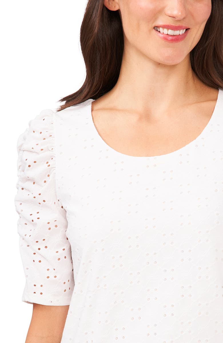 CeCe Eyelet Puff Sleeve Top, Alternate, color, Ultra White