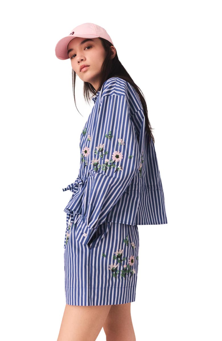 maje Cropped embroidered striped shirt, Alternate, color, White/Blue