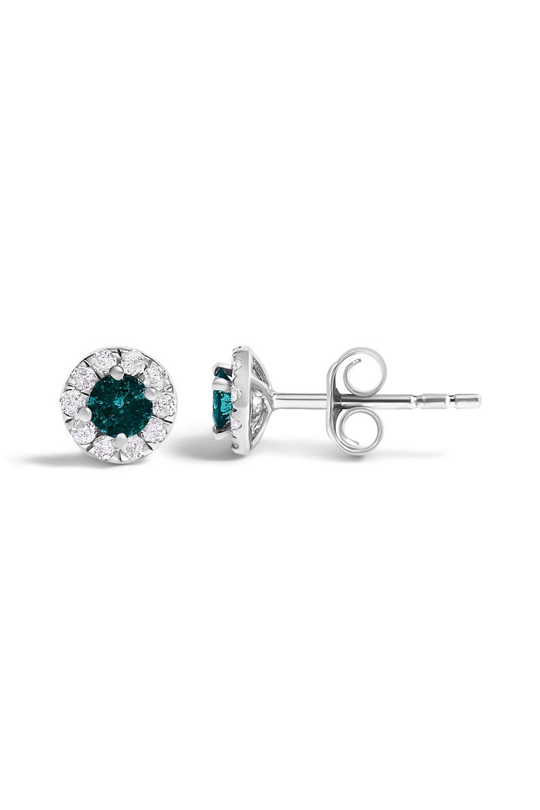 Silver 1/3 Cttw White and Blue Diamond Halo Stud Earring, Alternate, color, Silver