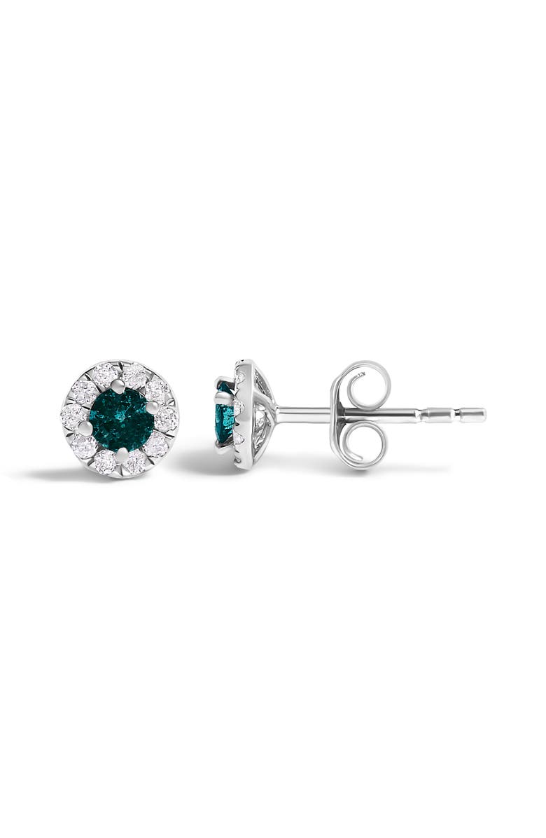 Haus of Brilliance Silver 1/3 Cttw White and Blue Diamond Halo Stud Earring, Alternate, color, Silver