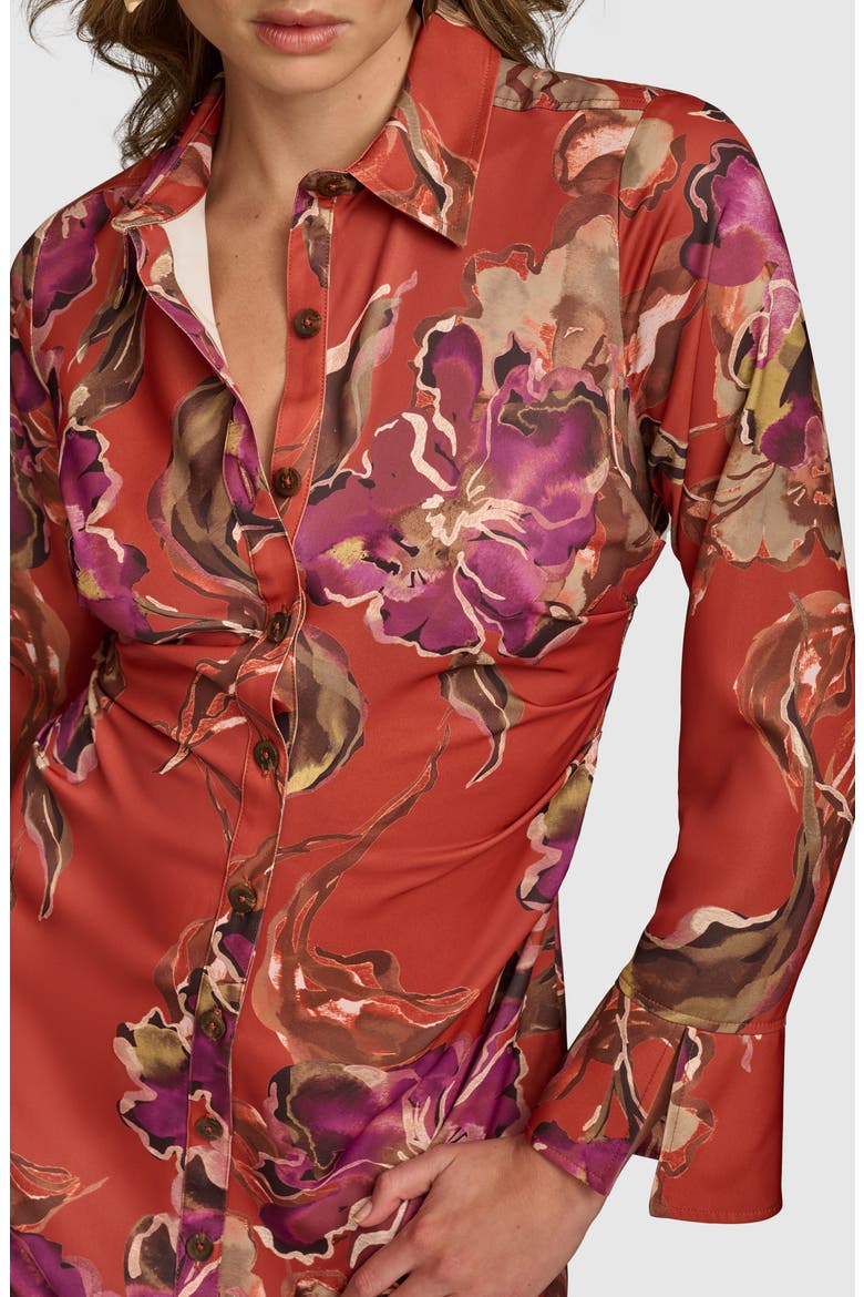Floral Print Bracelet Sleeve Shirtdress, Alternate, color, BURNT ORANGE MULTI