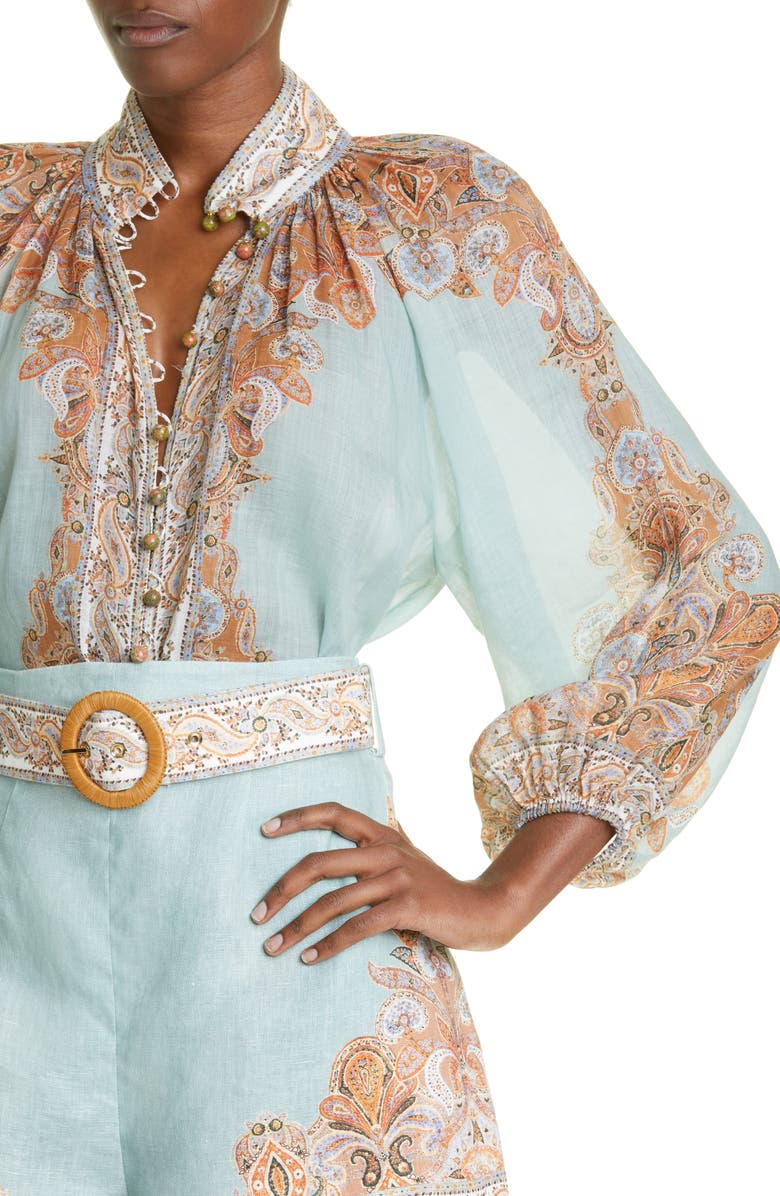 Zimmermann Devi Billow Ramie Blouse, Alternate, color, 