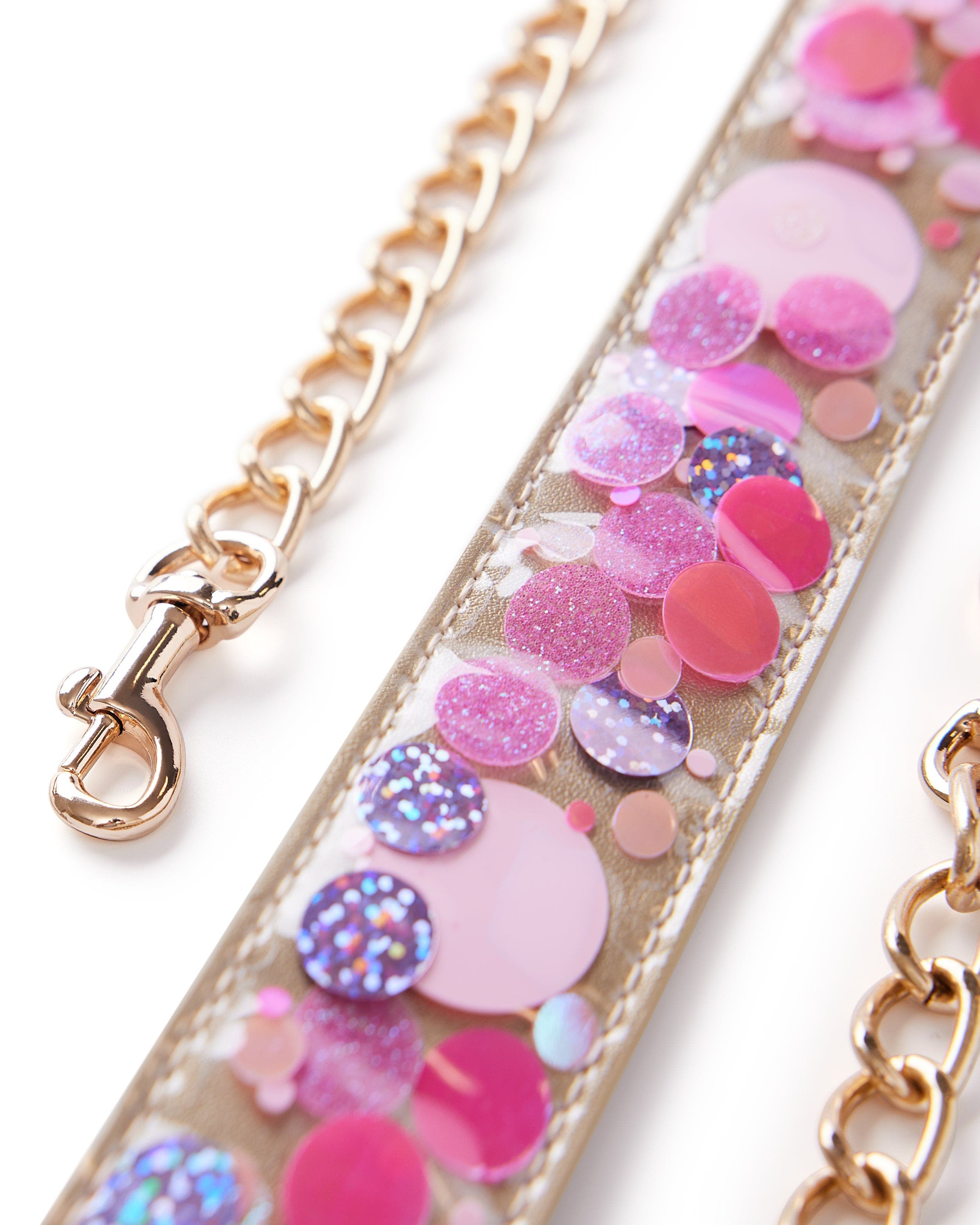 Pink Party Confetti Adjustable Belt Bag Strap - 48-Inch Gold Chain with Pink Confetti Vegan Leather for Cooper and Stadium Clear Bags, Alternate, color, Pink